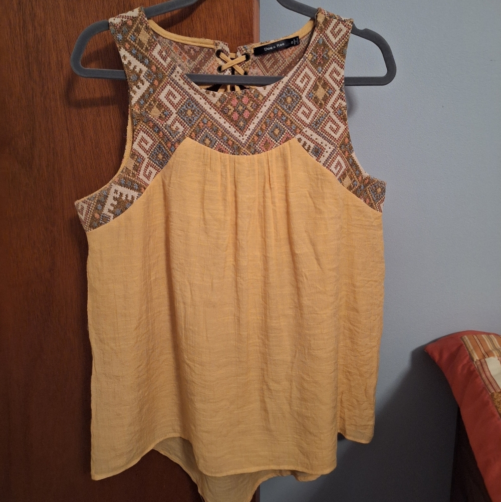 Final Price* Doe & Rae Yellow and Brown Geometric Tank Top Size S